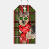 Schattigee Duitse herder en geruite kerst Cadeaulabel (Voorkant)