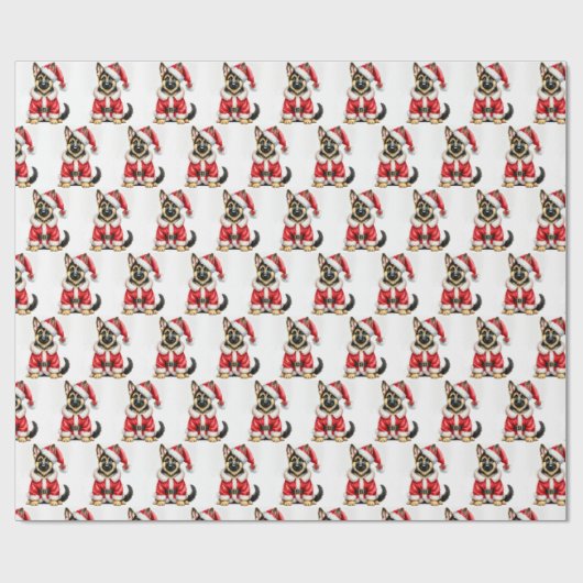Schattigee Duitse herder Kerstman Kerstmis Cadeaupapier (Vlak)