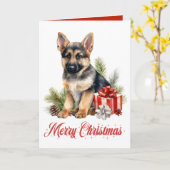 Schattigee Duitse Herder Puppy Dog Vrolijk Kerstfe Kaart (Gele Bloem)