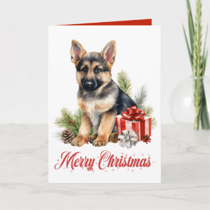 Schattigee Duitse Herder Puppy Dog Vrolijk Kerstfe Kaart