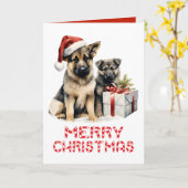 Schattigee Duitse Herder Puppy Dog Vrolijk Kerstfe Kaart (Gele Bloem)