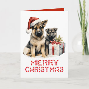 Schattigee Duitse Herder Puppy Dog Vrolijk Kerstfe Kaart