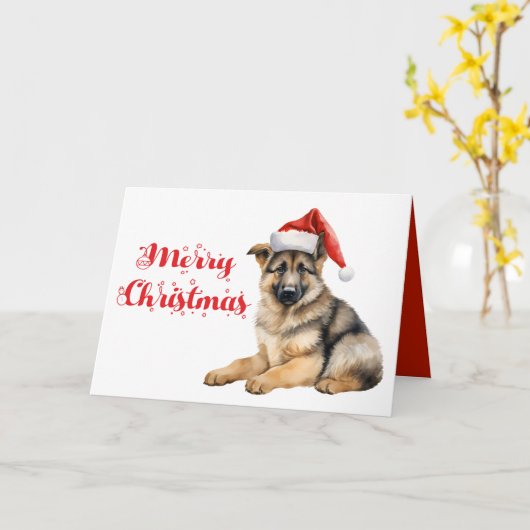 Schattigee Duitse Herder Puppy Dog Vrolijk Kerstfe Kaart (Gele Bloem)