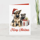 Schattigee Duitse Herder Puppy Dog Vrolijk Kerstfe Kaart (Voorkant)