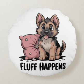 Schattigee Duitse Herder Puppy "Fluff Happens" Hon Rond Kussen