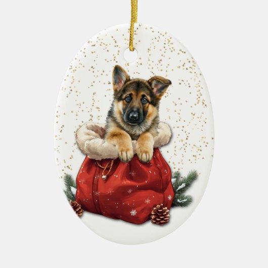 Schattigee Duitse Herder Puppy Kerstcadeau Tas Keramisch Ornament (Voorkant)