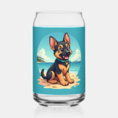 Schattigee Duitse Herder Puppy Strandillustratie Blikvorm Glas (Achterkant)