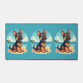 Schattigee Duitse Herder Puppy Strandillustratie Bureaumat (Voorkant)