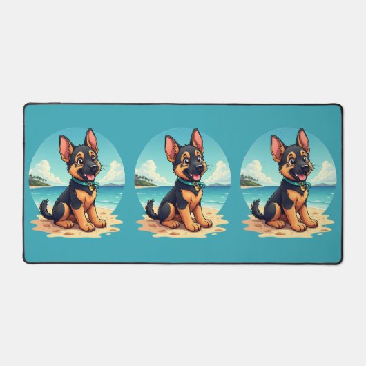 Schattigee Duitse Herder Puppy Strandillustratie Bureaumat (Voorkant)