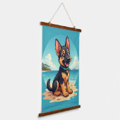 Schattigee Duitse Herder Puppy Strandillustratie Hangend Wandkleed (Gebogen)