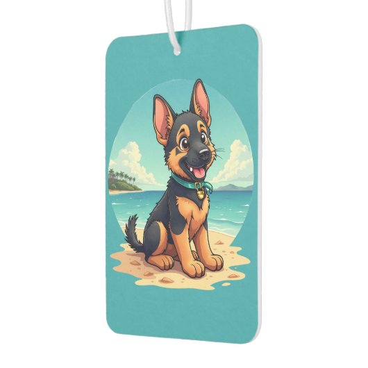 Schattigee Duitse Herder Puppy Strandillustratie Luchtverfrisser (Links)