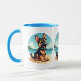 Schattigee Duitse Herder Puppy Strandillustratie Mok