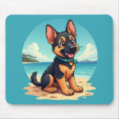 Schattigee Duitse Herder Puppy Strandillustratie Muismat (Voorkant)