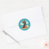 Schattigee Duitse Herder Puppy Strandillustratie Ronde Sticker (Envelop)