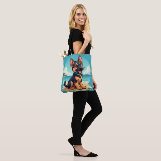 Schattigee Duitse Herder Puppy Strandillustratie Tote Bag (Op model)