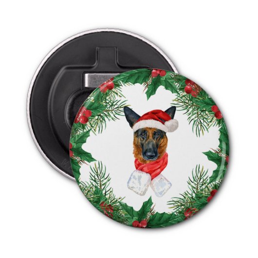 Schattigee Duitse herdershond Christmas Pine takke Button Flesopener (Voorkant)