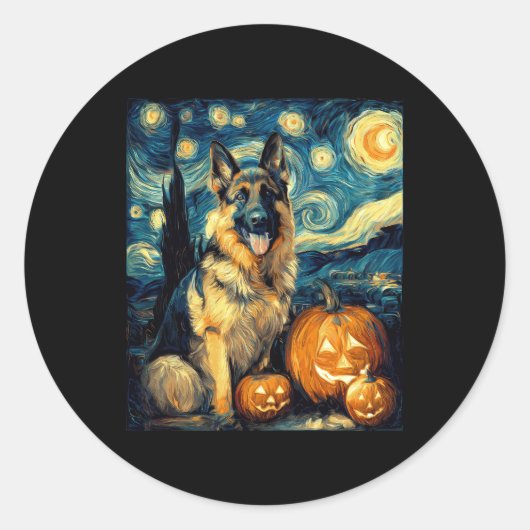 Schattigee Duitse herdershond Halloween Jack O Lan Ronde Sticker (Voorkant)