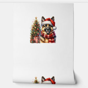 Schattigee Duitse herdershond Santa Hat Kerstboom Behang