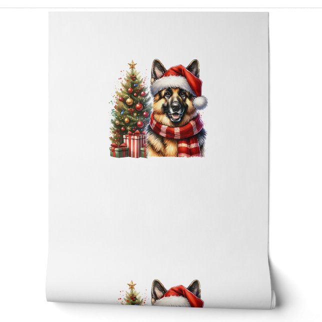 Schattigee Duitse herdershond Santa Hat Kerstboom Behang (Afrollen)