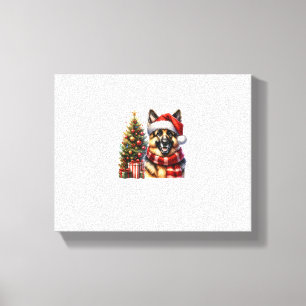 Schattigee Duitse herdershond Santa Hat Kerstboom Canvas Afdruk