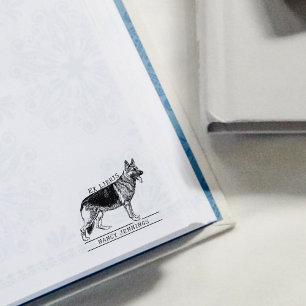 Schattigee Duitse Shephard Dog  Ex Libris Library Rubberstempel