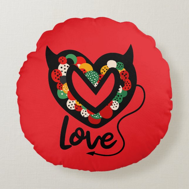 Schattigee Duivelse Liefde Kussen Ronde Kussen (Voorkant)