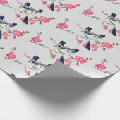 Schattigee Duivenvogels Zwart Grijs Roze Bloemen Cadeaupapier (Hoek)
