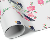 Schattigee Duivenvogels Zwart Grijs Roze Bloemen Cadeaupapier (Rol Hoek)