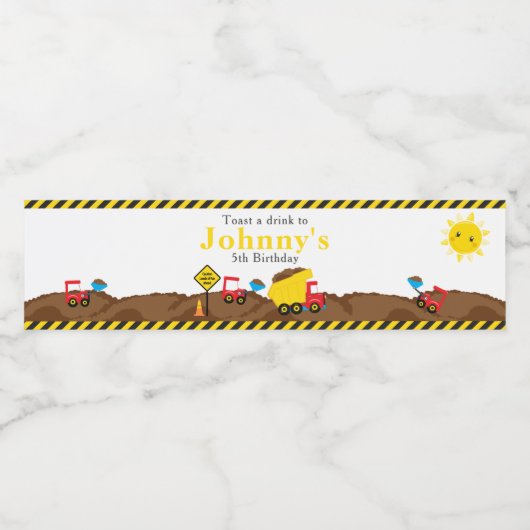 Schattigee Dump Truck en Digger Waterfles Etiket (Enkel label)