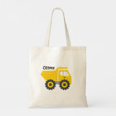 Schattigee Dump Truck geel School naam Tote Bag (Achterkant)