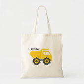 Schattigee Dump Truck geel School naam Tote Bag (Voorkant)