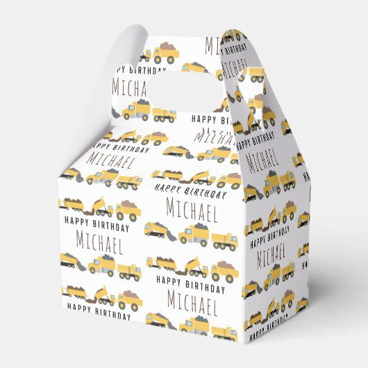 Schattigee Dump Trucks Bouwwagens Aangepaste naam Bedankdoosjes (Achterkant)