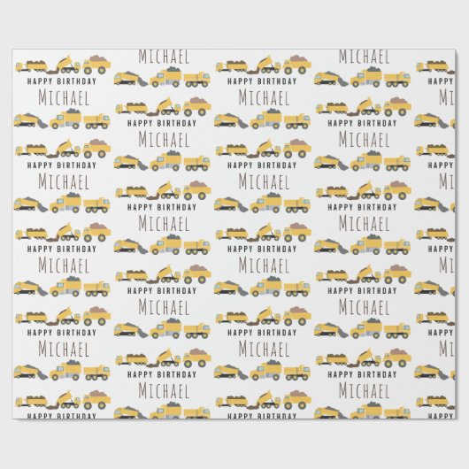 Schattigee Dump Trucks Bouwwagens Aangepaste naam Cadeaupapier (Vlak)