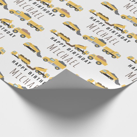 Schattigee Dump Trucks Bouwwagens Aangepaste naam Cadeaupapier (Hoek)