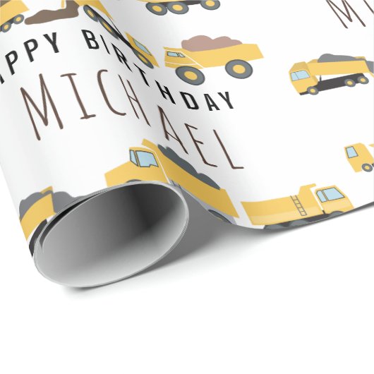 Schattigee Dump Trucks Bouwwagens Aangepaste naam Cadeaupapier (Rol Hoek)