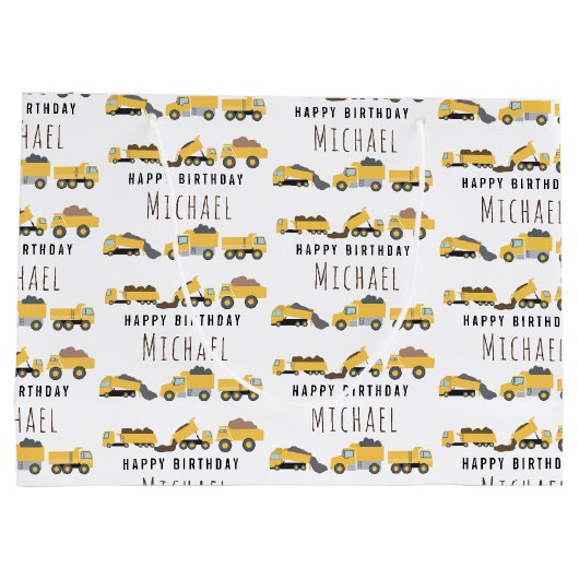 Schattigee Dump Trucks Bouwwagens Aangepaste naam Groot Cadeauzakje (Achterkant)