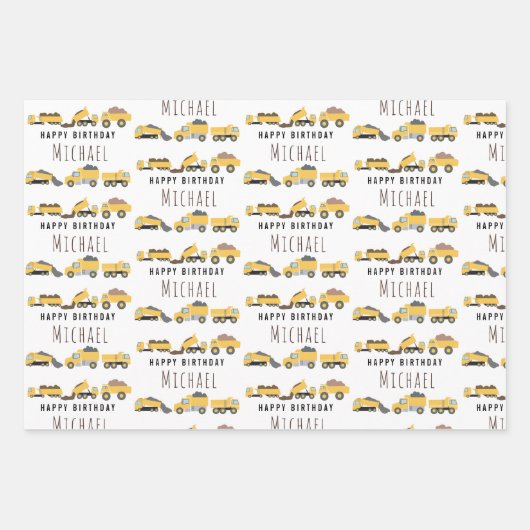 Schattigee Dump Trucks Bouwwagens Aangepaste naam Inpakpapier Vel (Voorkant)