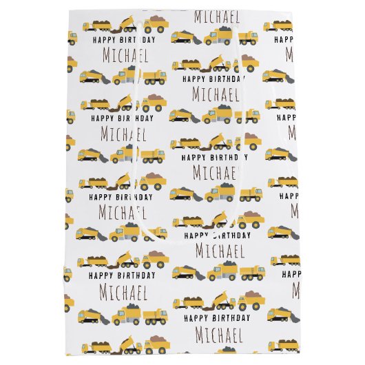 Schattigee Dump Trucks Bouwwagens Aangepaste naam Medium Cadeauzakje (Achterkant)