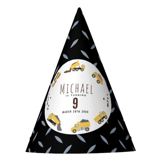 Schattigee Dump Trucks Bouwwagens Verjaardag Feesthoedjes (Voorkant)