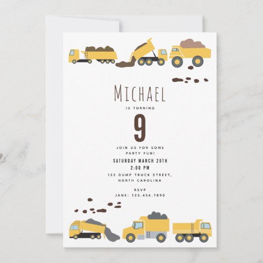 Schattigee Dump Trucks Bouwwagens Verjaardag Kaart (Voorkant)