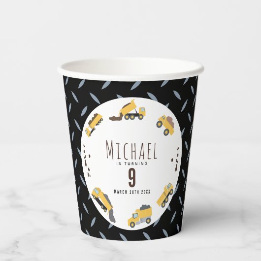 Schattigee Dump Trucks Bouwwagens Verjaardag Papieren Bekers (Achterkant)