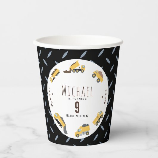 Schattigee Dump Trucks Bouwwagens Verjaardag Papieren Bekers (Voorkant)
