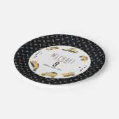 Schattigee Dump Trucks Bouwwagens Verjaardag Papieren Bordje (Gekanteld)