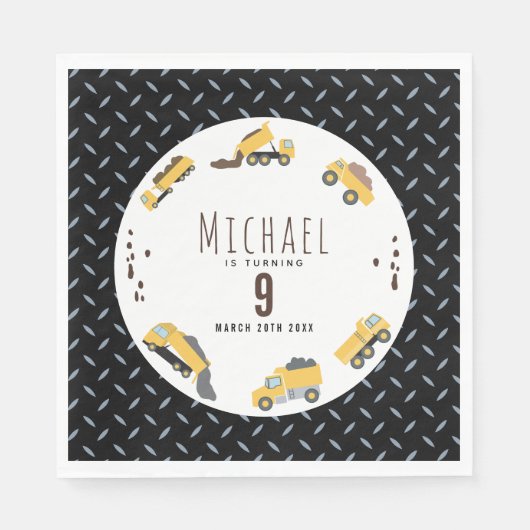 Schattigee Dump Trucks Bouwwagens Verjaardag Servet (Voorkant)