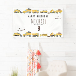 Schattigee Dump Trucks Bouwwagens Verjaardag Spandoek