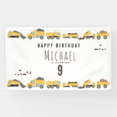 Schattigee Dump Trucks Bouwwagens Verjaardag Spandoek (Horizontaal)