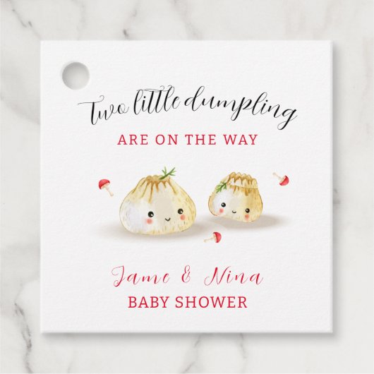 Schattigee Dumpling Mushroom Twin Baby shower Bedankjes Labels (Voorkant)