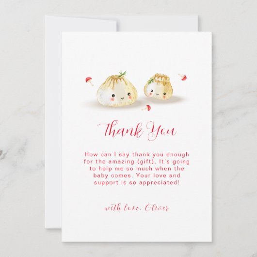 Schattigee Dumpling Mushroom Twin Baby shower Bedankkaart (Voorkant)
