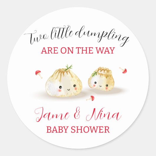 Schattigee Dumpling Mushroom Twin Baby shower Ronde Sticker (Voorkant)