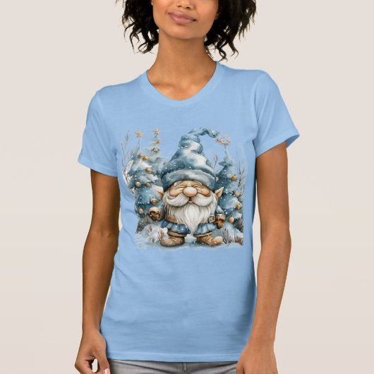 Schattigee Dusty Blue Gnome Christmas T-shirt (Voorkant)